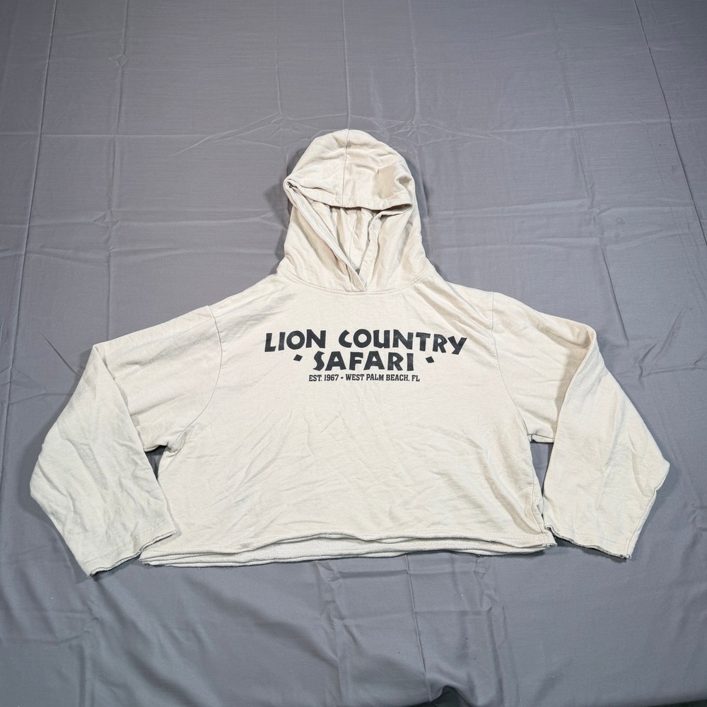 Liquid Energy Lion Country Safari Cropped Hoodie Cream Beige XS Florida Graphic